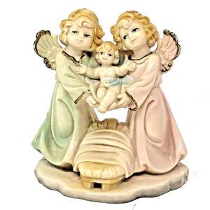 Euromarchi Italian Nativity Figurine Angel’s w/Baby Jesus Vintage 60s Relgious